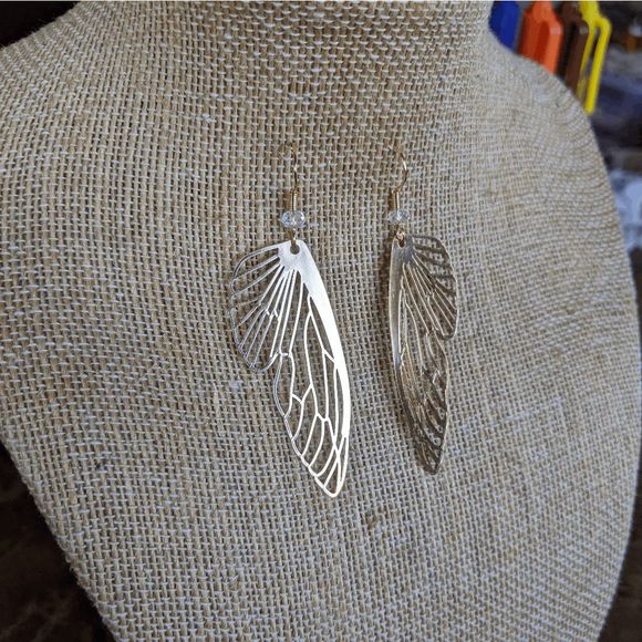 Gold Butterfly Wing Earrings; Cicada Wing Charms; Gold Plated; Laser Cut; Handma - Picture 9 of 10